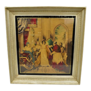 Antique Large Framed Tapestry Textile "Catherine of Aragon and Cardinal Wolsey"