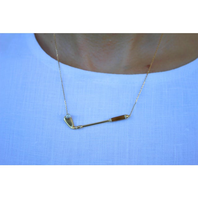 Diamond Golden Tiger's Eye Golf Club Birdie Charm Yellow Gold Necklace Pendant For Sale - Image 17 of 18