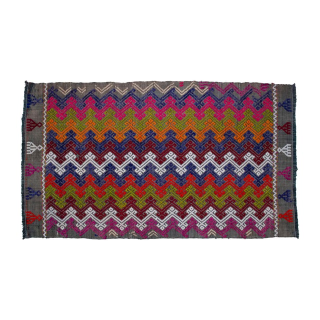 Hand-Made Braided Turkish Kilim Rug Jajim Handwoven Wool Entryway Door Mat 2x3 Ft Approx For Sale - Image 6 of 12
