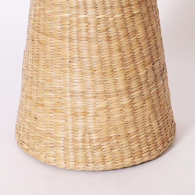 Tan Pair of Woven Reed Mid Century Inspired Stands For Sale - Image 8 of 8