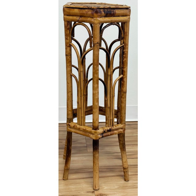 Mid 20th Century Vintage Scorched Bamboo Plant Stand For Sale - Image 5 of 9