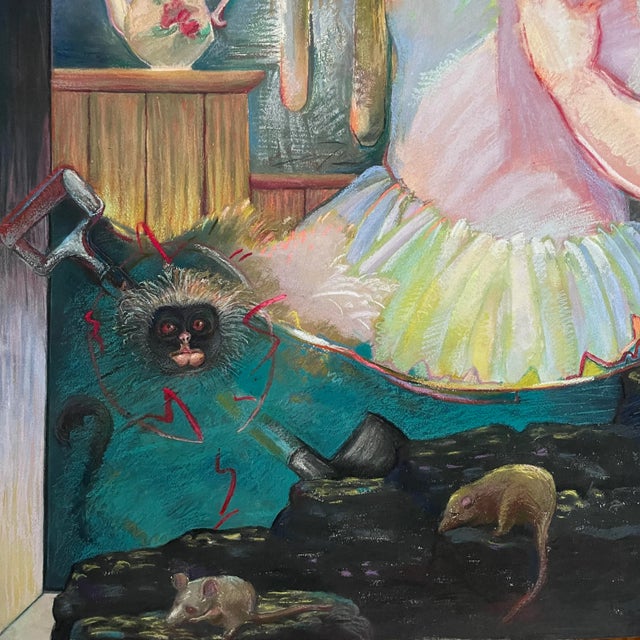 Vintage Large Surrealist Figurative Pastel Drawing on Paper by Kathy Harris (Ca. 1980). Pastel drawing of ballerina with...