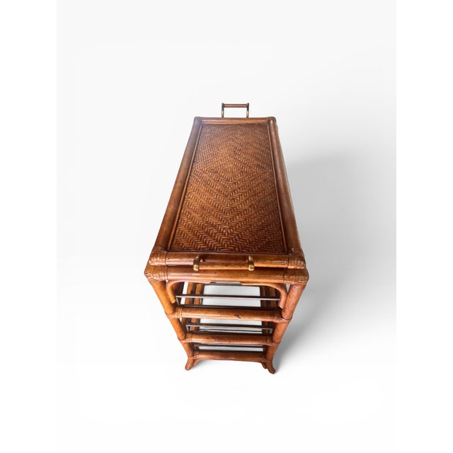 1990s 1990s Maitland-Smith Rattan & Bamboo Bar Cart / Wine Rack With Removable Tray For Sale - Image 5 of 14