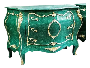 Grand French Louis XV Style Green Commode With Gold Leaf & Bronze Details – Luxury 3 Drawer Chest