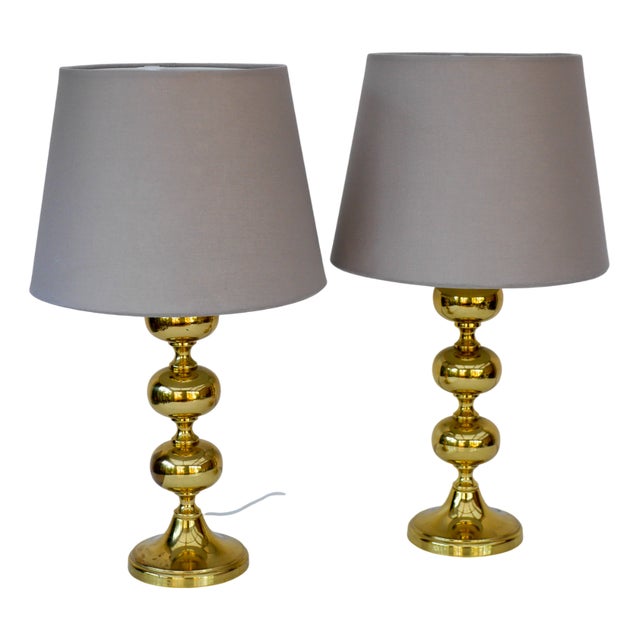 Scandinavian Modern Space Age Brass Table Lamps from Nafa, Sweden, 1970s, Set of 2 For Sale