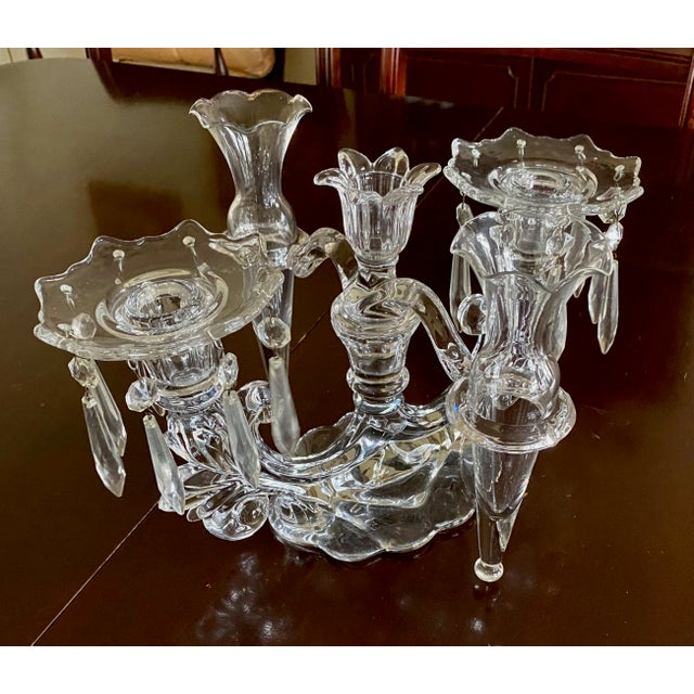 1950's Vintage Cambridge Glass 3 Candle Candelabra With Two Epergne Bud