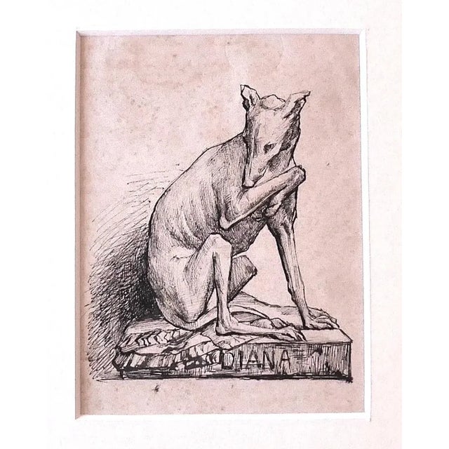 Diana is an original black and white drawing in ink realized by Frans Stracké (1820-1898) Good condition except for...