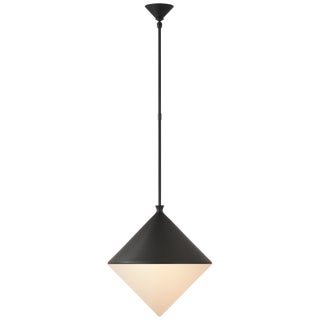 AERIN for Visual Comfort Signature Sarnen Large Pendant in Matte Black with White Glass For Sale