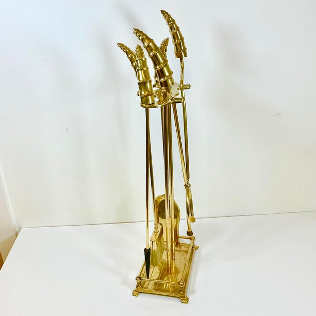 1970s Vintage Hollywood Regency Boho Chic Brass Horn Fireplace Tools - Set of 5, After Maitland-Smith For Sale - Image 10 of 16