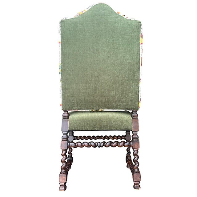 1980s Vintage Hacienda Chairs by Sherrill Reupholstered in P. Kaufmann Ayala Jasper Embroidery - A Pair For Sale - Image 5 of 5