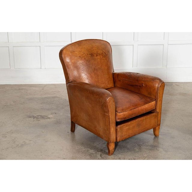 Animal Skin English Tan Leather Club Armchairs, 1920, Set of 2 For Sale - Image 7 of 17