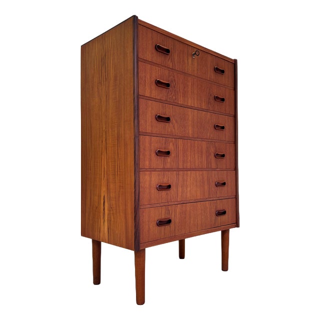 Teak Chest of Drawers with Lock, Denmark, 1960s For Sale