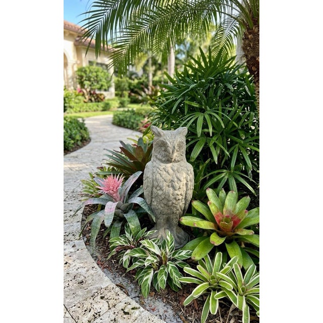 Mid-Century British Cast Stone Great Horned Owl Garden Statuary For Sale - Image 9 of 9