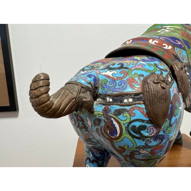 Turquoise Antique Chinese Cloisonné Prancing Horse Sculpture | Large Republic Period Bronze & Enamel Figurine | Turquoise Scrollwork | 18" Asian Art For Sale - Image 8 of 12