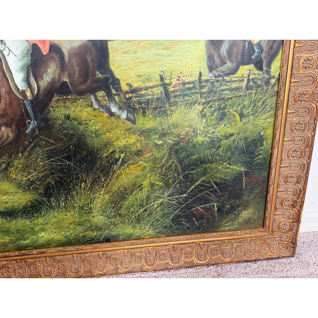 Huge Equestrian Fox Hunt Oil Painting, English Hunting Scene Art, Framed, Signed For Sale - Image 11 of 15