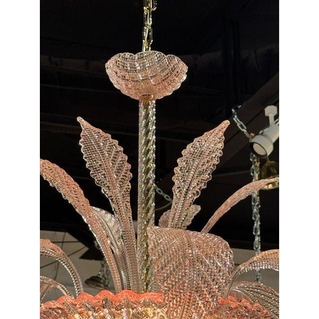 Pink Murano Glass Leaf Chandelier For Sale - Image 4 of 6