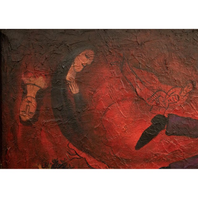 Wood XL Mid 20th Century Surrealist Painting, Manner of Chagall, Framed For Sale - Image 7 of 12