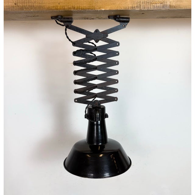 Industrial Black Enamel Scissor Ceiling Lamp, 1930s For Sale - Image 6 of 18