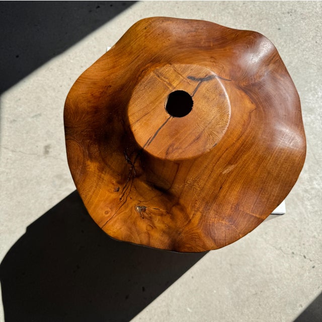 Medium Flat Corrugated Teak Leaf Pendant Light with Floral Stripes, 1980s For Sale - Image 12 of 18