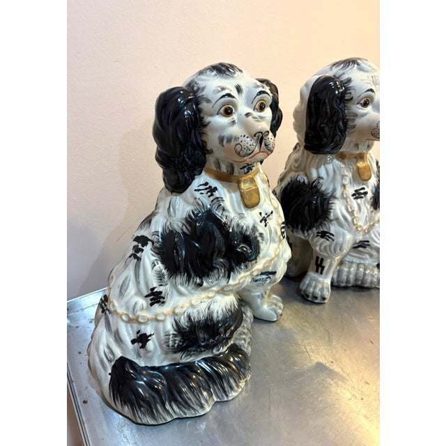 Staffordshire Black/White Large Staffordshire Dogs Pair For Sale - Image 4 of 6