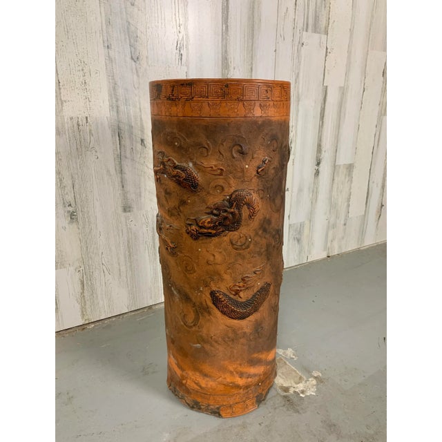 Chinese Antique Chinese Terracotta Red Dragon Umbrella Stand For Sale - Image 3 of 13