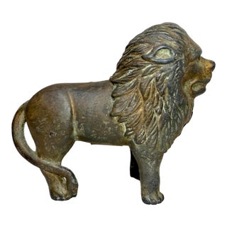 Antique Early 1900s Ac Williams Hand Painted Cast Iron Lion Still Bank For Sale