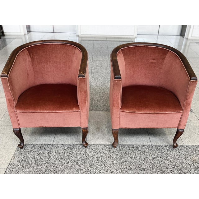 Mid-Century Modern 1930s Danish Deco Barrel Club Chairs - A Pair For Sale - Image 3 of 16