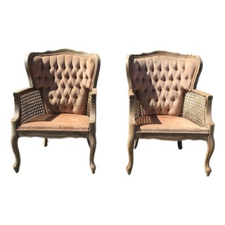 Vintage French Provincial Style Caned Club Armchair Chair Heavy Wear For Sale