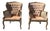 Vintage French Provincial Style Caned Tufted Armchair Set Heavy Wear For Sale