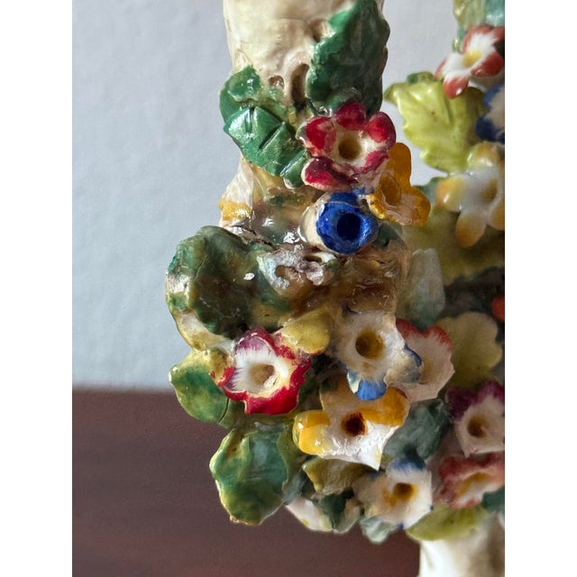 Mid 18th Century Antique German Brocage 18th Century Floral Pastoral Porcelain Seated Musician Candelabra Pair by Hoechst (Hochst) For Sale - Image 5 of 12