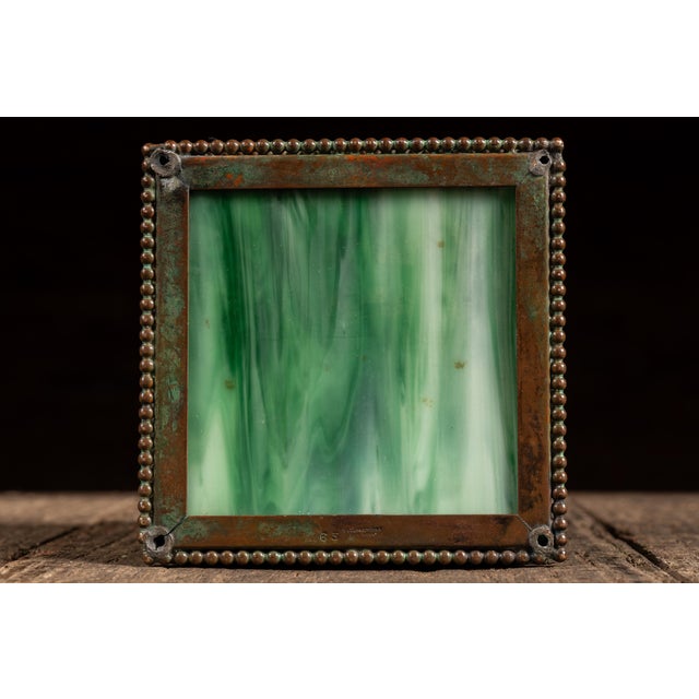 Bronze Antique Stained Glass & Bronze Inkwell in Green by Tiffany For Sale - Image 8 of 10