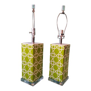 Contemporary Chartreuse Lamps on Acrylic Base - a Pair For Sale