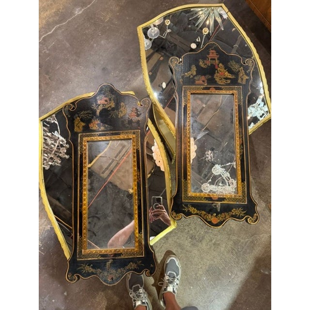 Pair of Vintage English Chinoiserie Mirrors For Sale - Image 4 of 9