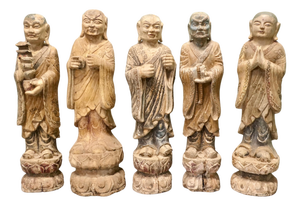 Carved Buddhist Immortals Figures, 1800, Set of 6