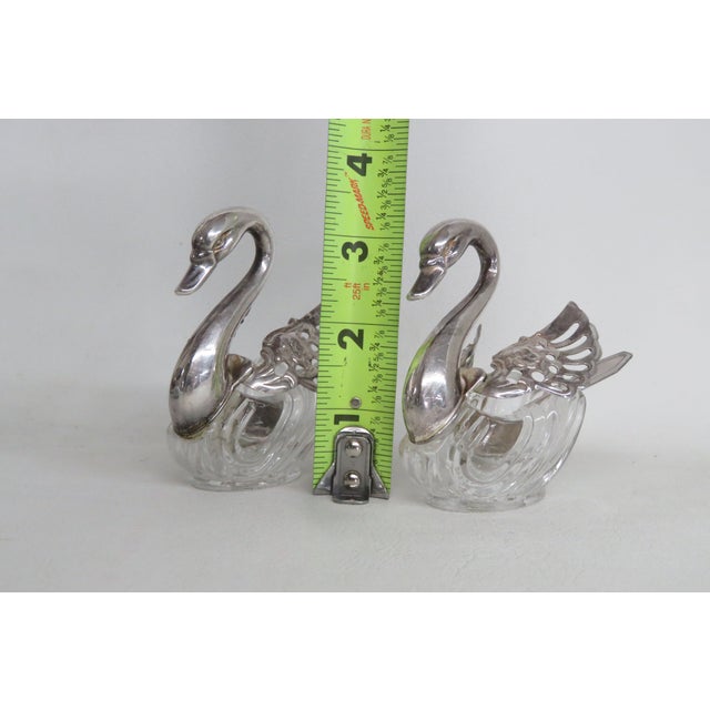 Italy Silver Plate Swan Salt Cellars With Crystal Body and Spoons 4639b For Sale In Miami - Image 6 of 13