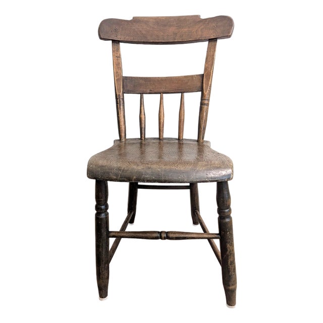 Antique Half Spindle Plank Seat Chair 19th Century For Sale