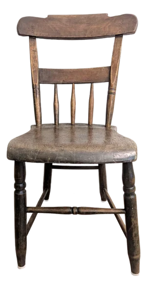 Antique Plank Seat Chair With Half Spindle 19th Century