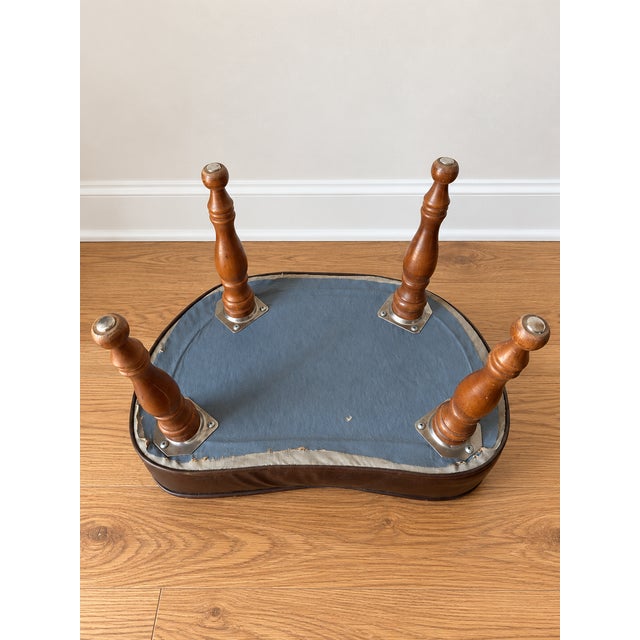 1990s Vintage Mid Century Modern Kidney Shaped Leather Footstool For Sale - Image 5 of 5