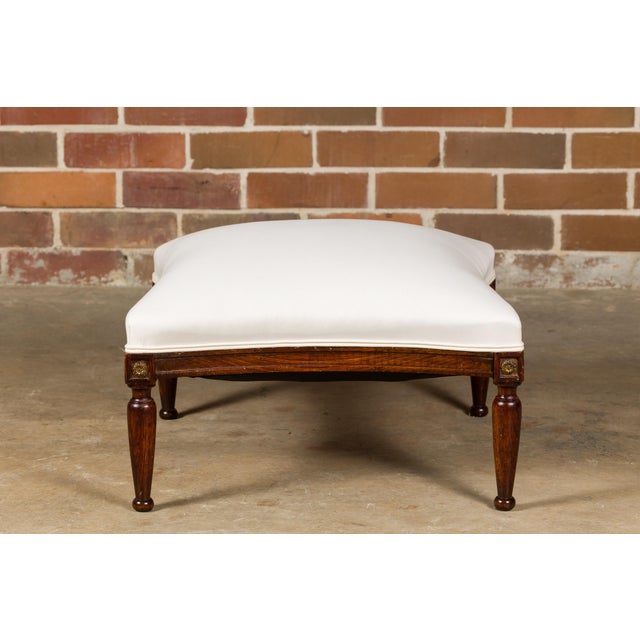 French Turn of the Century Ottoman with Giltwood Rosettes and Upholstery, 1900s For Sale In Atlanta - Image 6 of 12