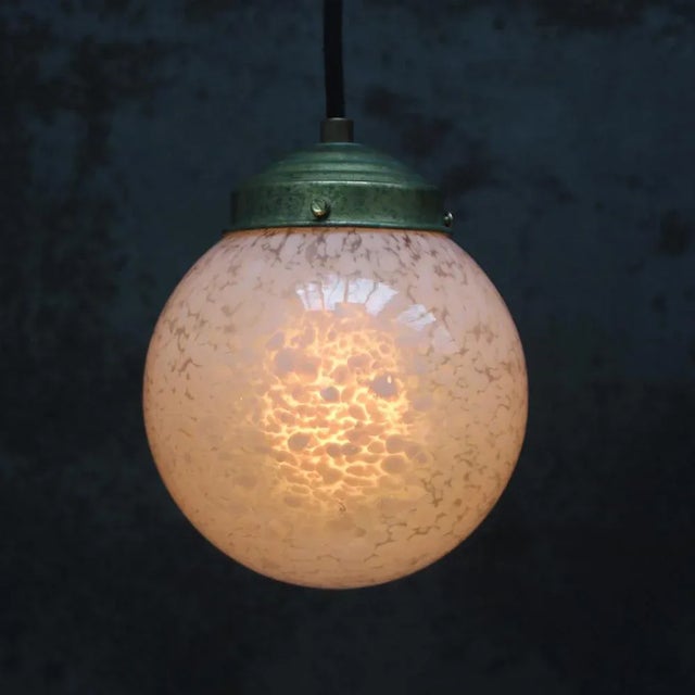 Mid-Century Modern French Pink Glass Pendant Lamp For Sale - Image 3 of 7