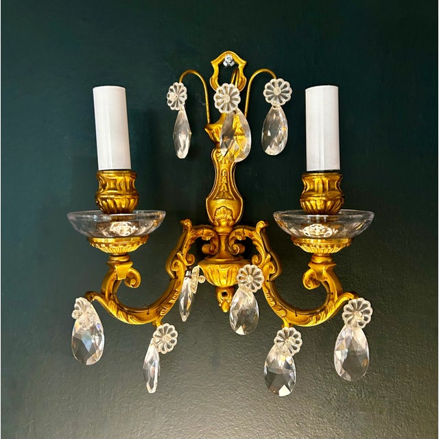 19th Century Pair of Louis XVI Wall Sconces in Gilt Bronze & Crystal, Circa 1880 For Sale - Image 10 of 10