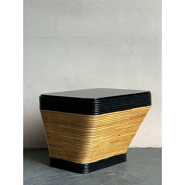 Late 20th Century Vintage Boho Stacked Pencil Reed Side Table For Sale - Image 5 of 7