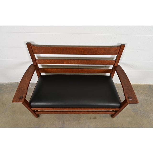 Early 20th Century L. & J. G. Stickley Antique Mission Oak Arts & Crafts Bench or Settee, Circa 1910 For Sale - Image 5 of 11