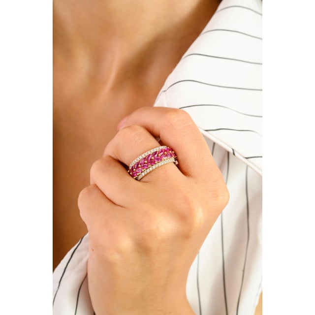 Revival Chunky Ruby and Diamond Statement Ring in 14k Gold Size 5.5 For Sale - Image 4 of 12