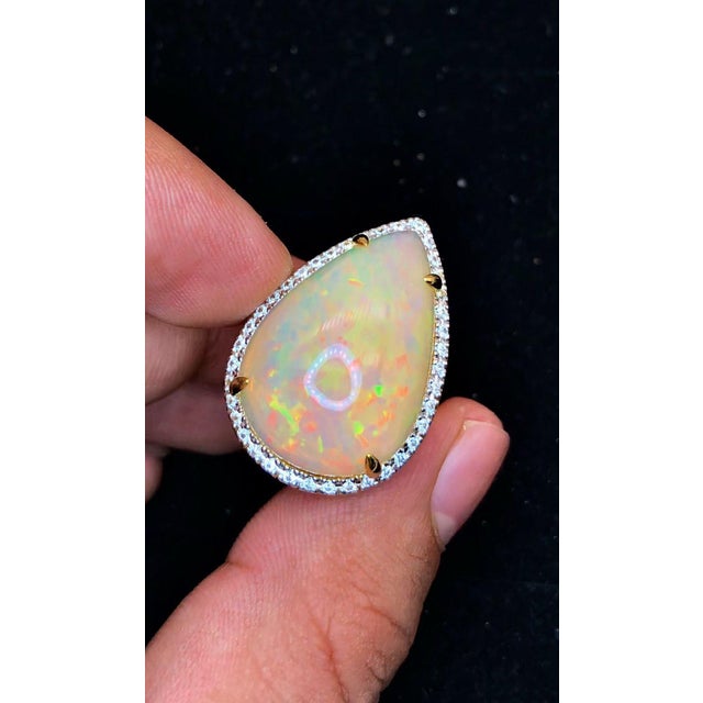 Bochic “Orient” Natural Diamond & Fire Opal Ring Set In 18K Solid Yellow Gold For Sale - Image 6 of 12