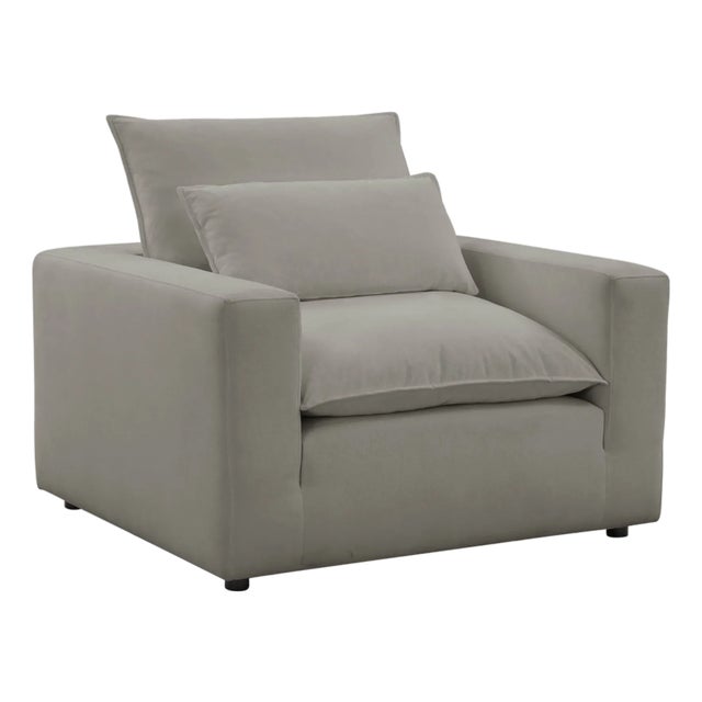 Wood Cali Slate Performance Fabric Arm Chair For Sale - Image 7 of 7