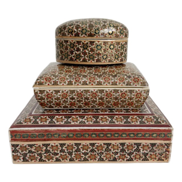 Mid 20th Century Persian Mosaic Boxes - Collection of Three For Sale