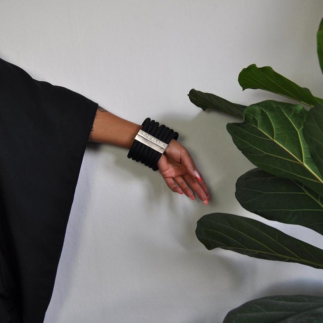 Black Modern Danish Bracelet in Sterling Silver and Cord from Monies For Sale - Image 8 of 12