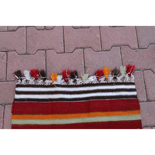 Red 1970s Scandianvian Red Striped Kilim Runner For Sale - Image 8 of 9