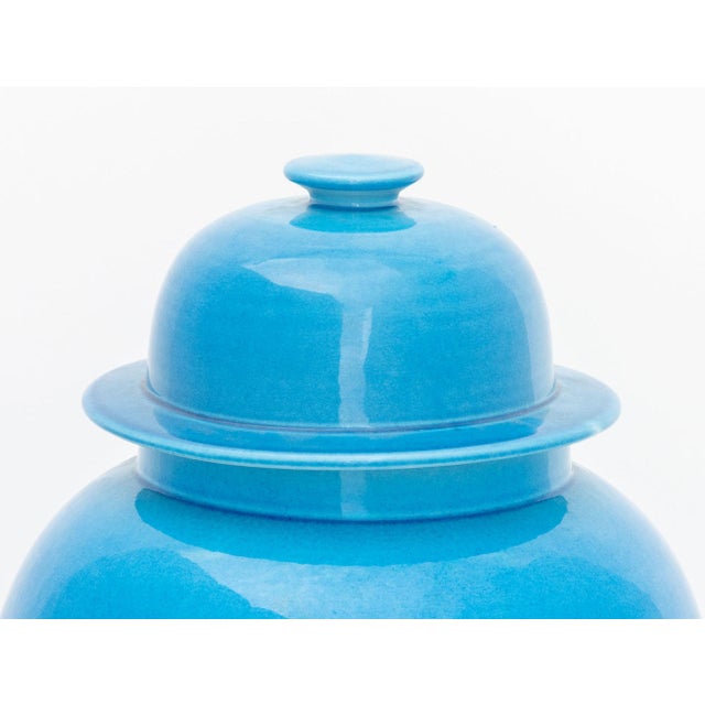 Turquoise Blue Glazed Porcelain Covered Ginger Jar, unmarked. 19" H x 10.5" Diameter. Provenance: From an Upper East Side...